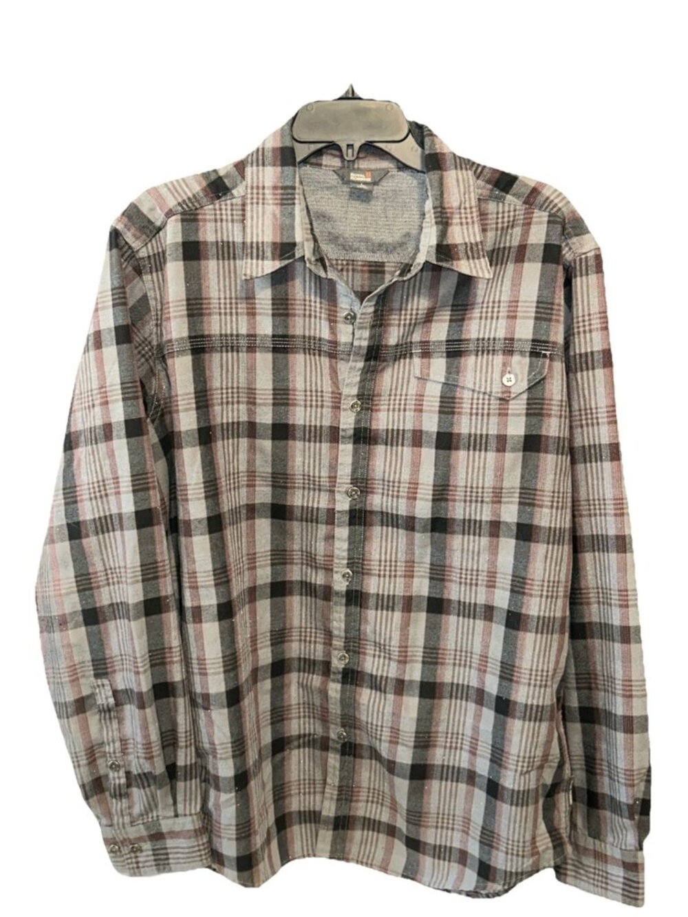 Royal Robbins Men's Large Plaid Button-Down Shirt - Gray Brown & Black Polyester